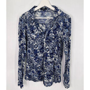 S Line Black Label Floral Shirt Top Blouse 100% Nylon Blue Women's Large